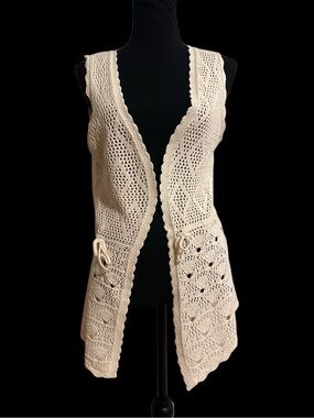 Y2K Cream Crochet Boho Knit Sleeveless Vest